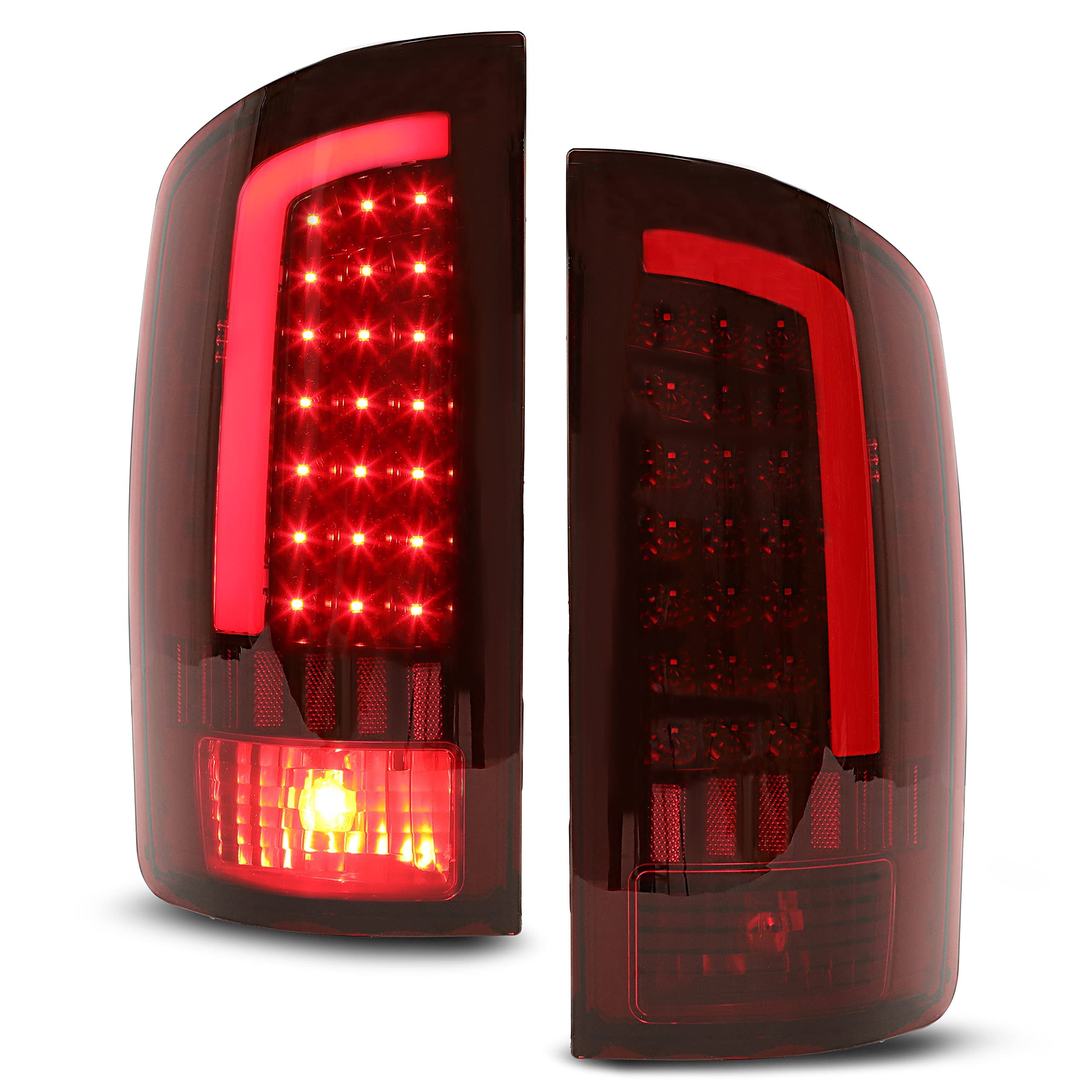 HECASA LED Tail Lights Assembly for 2002-2006 Dodge Ram 1500/2500/3500 - Red Lens Chrome Housing LED Tube Bar Rear Brake Turn Signal Lamps (Pair) | Upgrade Your Truck's Style & Safety for Night Driving & Towing