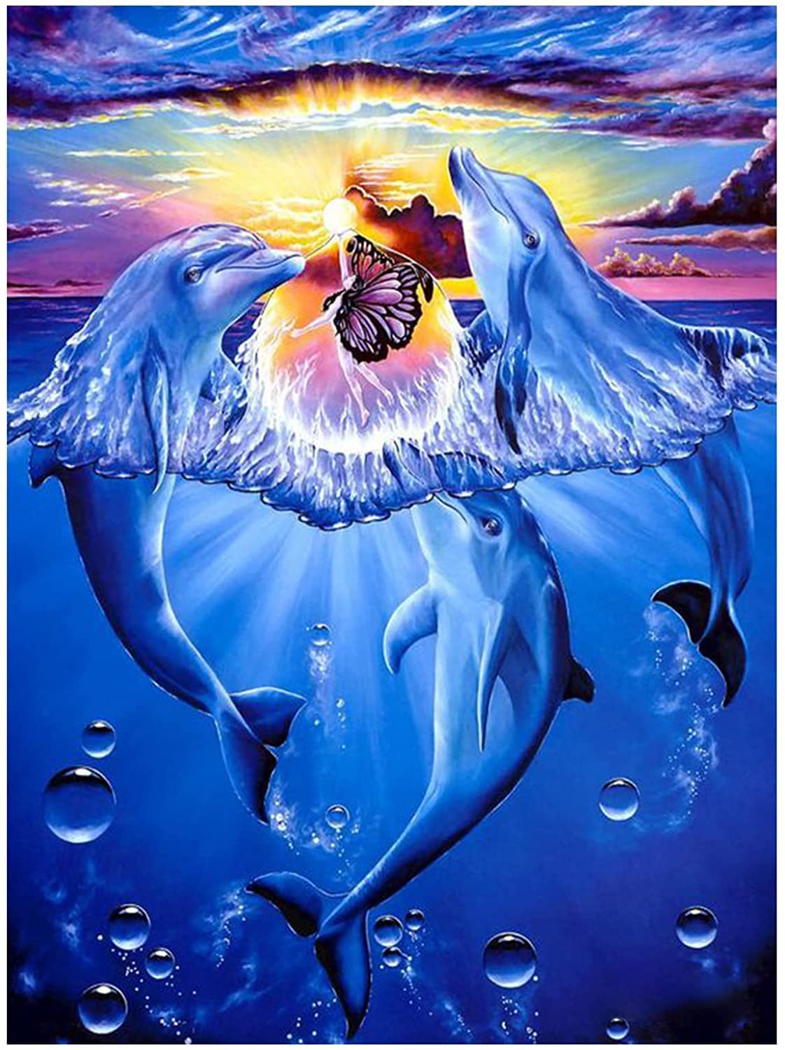 5D Diamond Painting Kit - Dolphin & Butterfly Full Drill Round Rhinestone Art for Adults & Kids | DIY Craft for Home Decor, Wall Art, Relaxation & Gift (8x12 Inch)