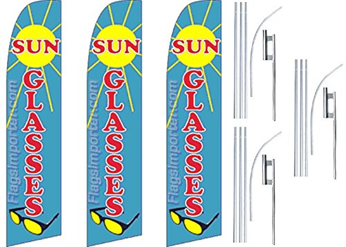 3 Pack Swooper Flutter Feather Flags with 3 Poles & Ground Spikes - Vibrant Blue, Red, Yellow Outdoor Advertising Flags for Car Dealerships, Grand Openings & Sporting Events