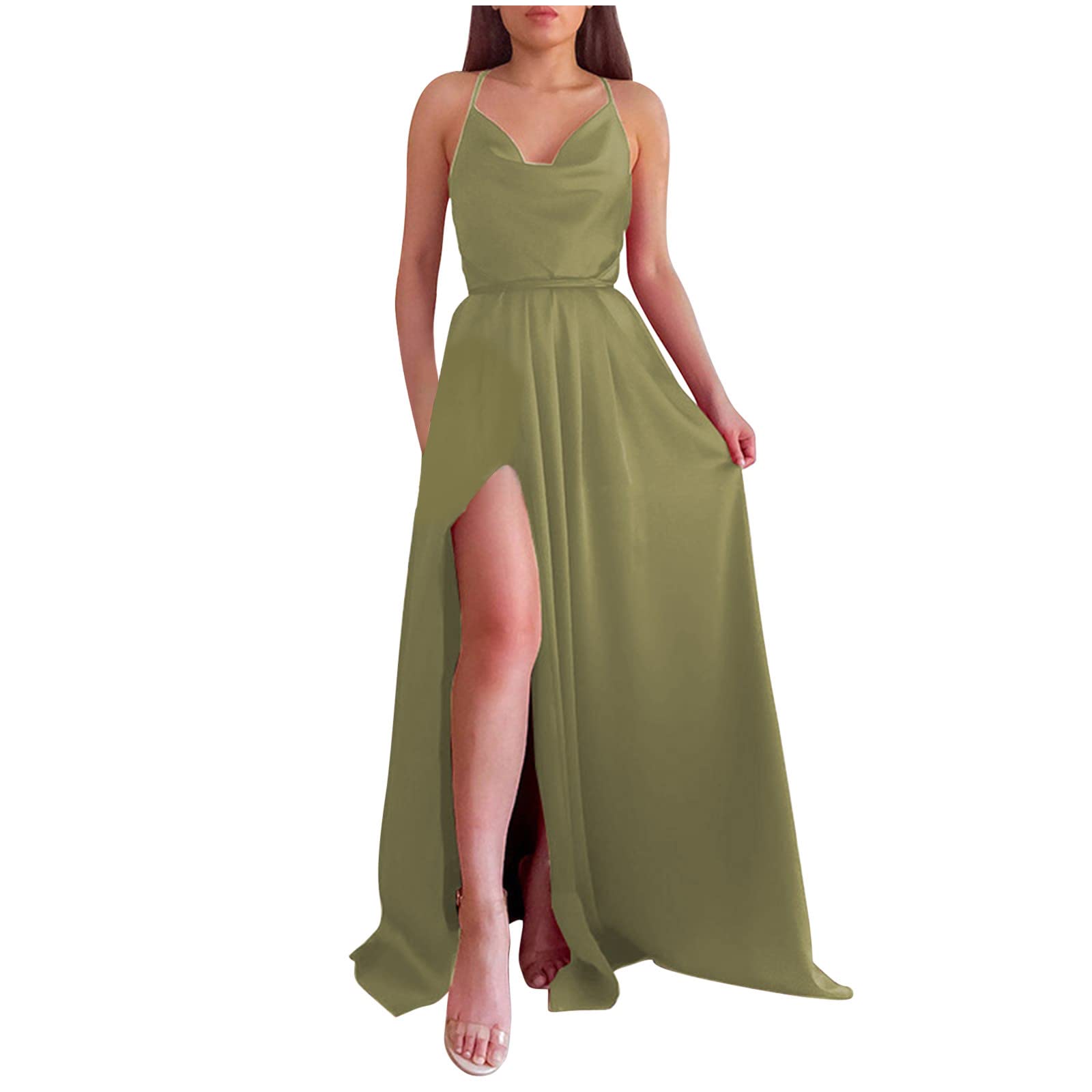 BmkBWO Women's Sexy Halter Evening Party Dress - Elegant High Slit Solid Wedding Guest Gown with Waist Definition & Flowy Long Skirt | Perfect for Prom, Cocktail Parties, Date Nights & Formal Events