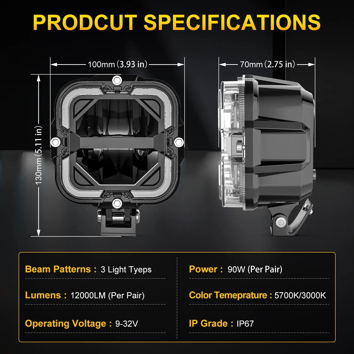 LOYO 90W 4 Inch LED Pods - APEX Series Off Road Driving Light with High/Low Beam & Amber DRL | Waterproof LED Light Bar for Trucks, Jeeps, ATVs, UTVs | Perfect for Night Off-Roading, Camping & Emergency Lighting