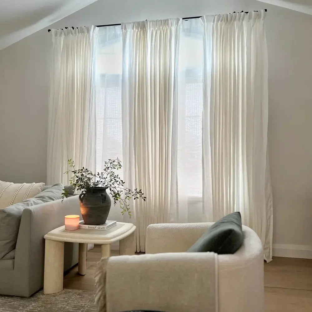 100% Linen Pleated Curtains by Doris - Elegant Window Treatments for Living Room, Bedroom & Dining Room