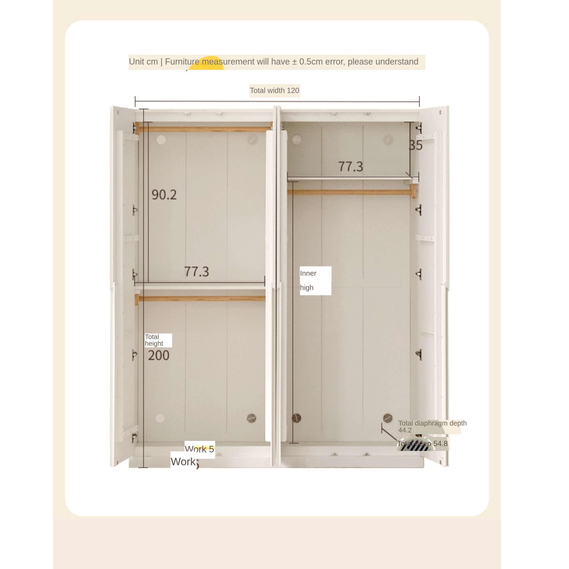 Modern Nordic Style Solid Wood Wardrobe - Beech & Rubber Wood, Cream Finish - Perfect for Bedroom, Living Room, and Office Storage