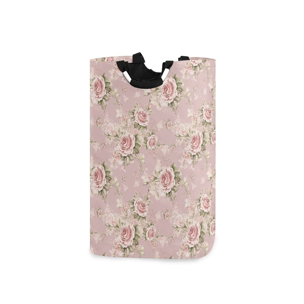 MNSRUU Foldable Laundry Bag with Handles - Pink Rose Flower Collapsible Laundry Basket Hamper for Home, Dorm & Travel - Perfect for Laundry Room Decor, Bathroom Organization & Storage