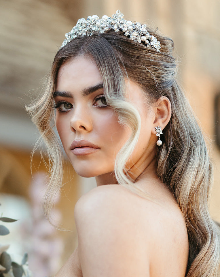 Elegant Bridal Earrings with Navette Detail & Pearl Drop | Twilight Pearl by Stephanie Browne | Perfect for Weddings, Prom & Special Occasions