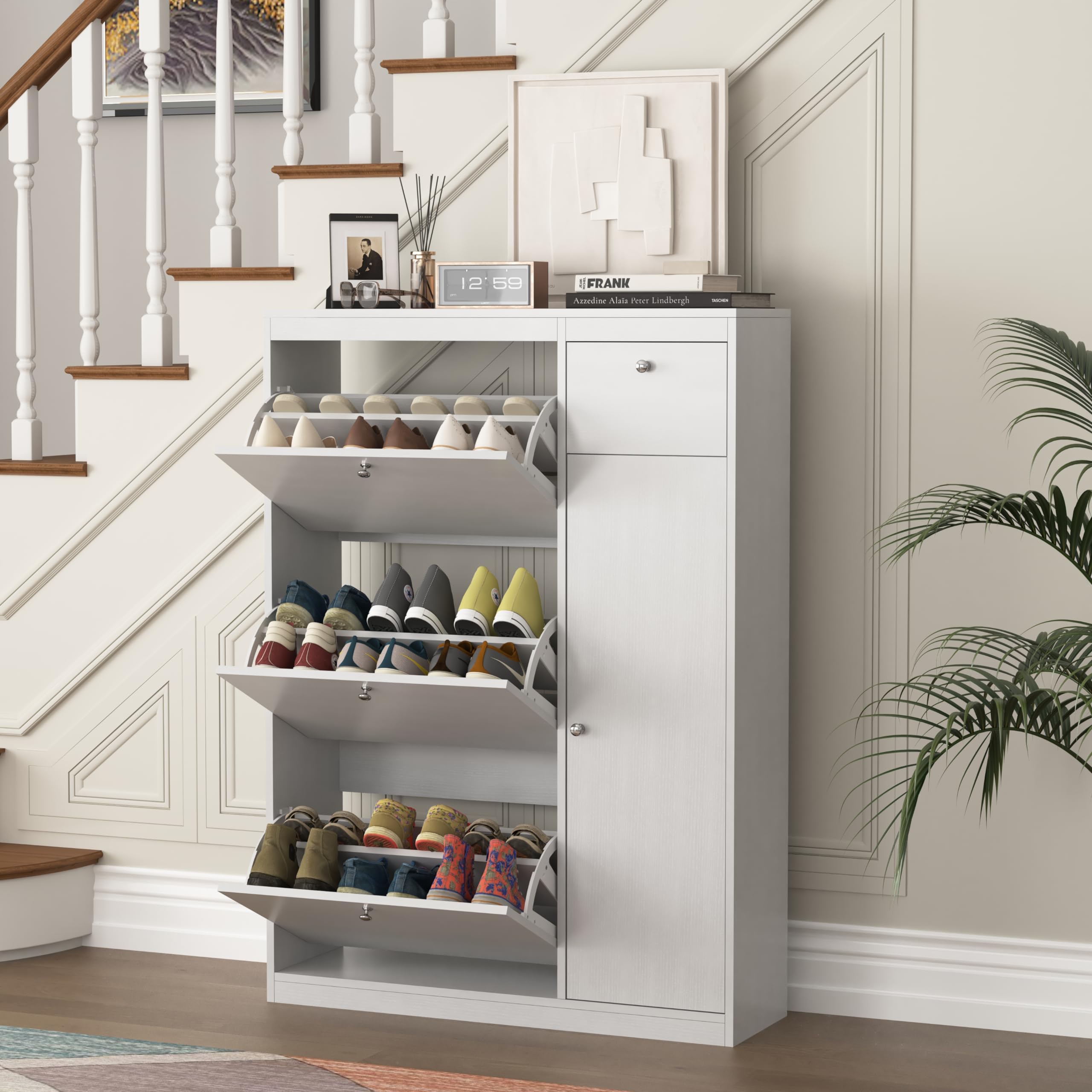 3-Tier Free Standing Shoe Storage Cabinet with Flip Drawers - Narrow Entryway Shoe Organizer with Doors for Hidden Storage | Perfect for Small Spaces, Closet Organization & Entryway Decor