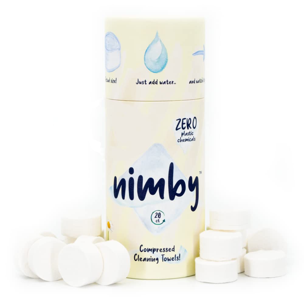 Nimby Compressed Towels - Expandable Sanitizing Wipes, Reusable Compacted Portable Towelettes | Biodegradable & Compostable Washcloths (20 Pack) for Camping, Travel, Gym & Emergency Kits