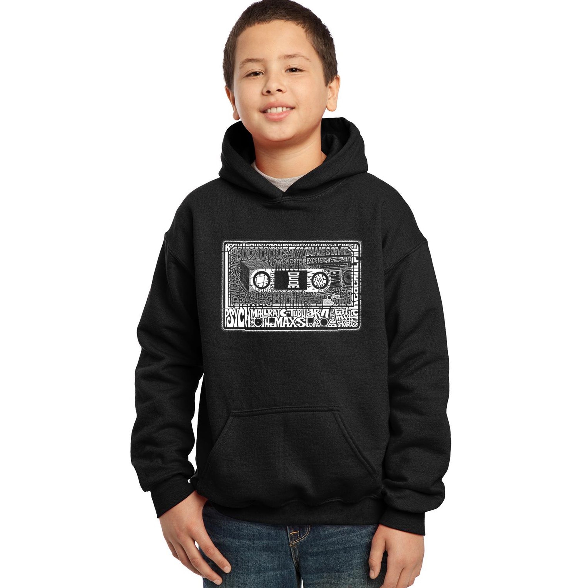 LA POP ART Boys' Word Art Hooded Sweatshirt - 80s Retro Style Pullover for Teens | Cool Graphic Hoodie for School, Streetwear & Casual Outfits