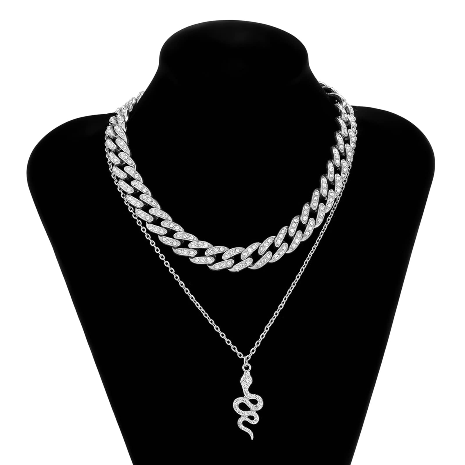 CZ Snake Pendant Layered Choker Necklace for Women - 18K Gold Plated Cuban Chain 2 Layer Necklace Set, Fashion Jewelry Gift for Birthday, Anniversary & Valentine's Day | Perfect for Parties, Date Nights & Special Occasions