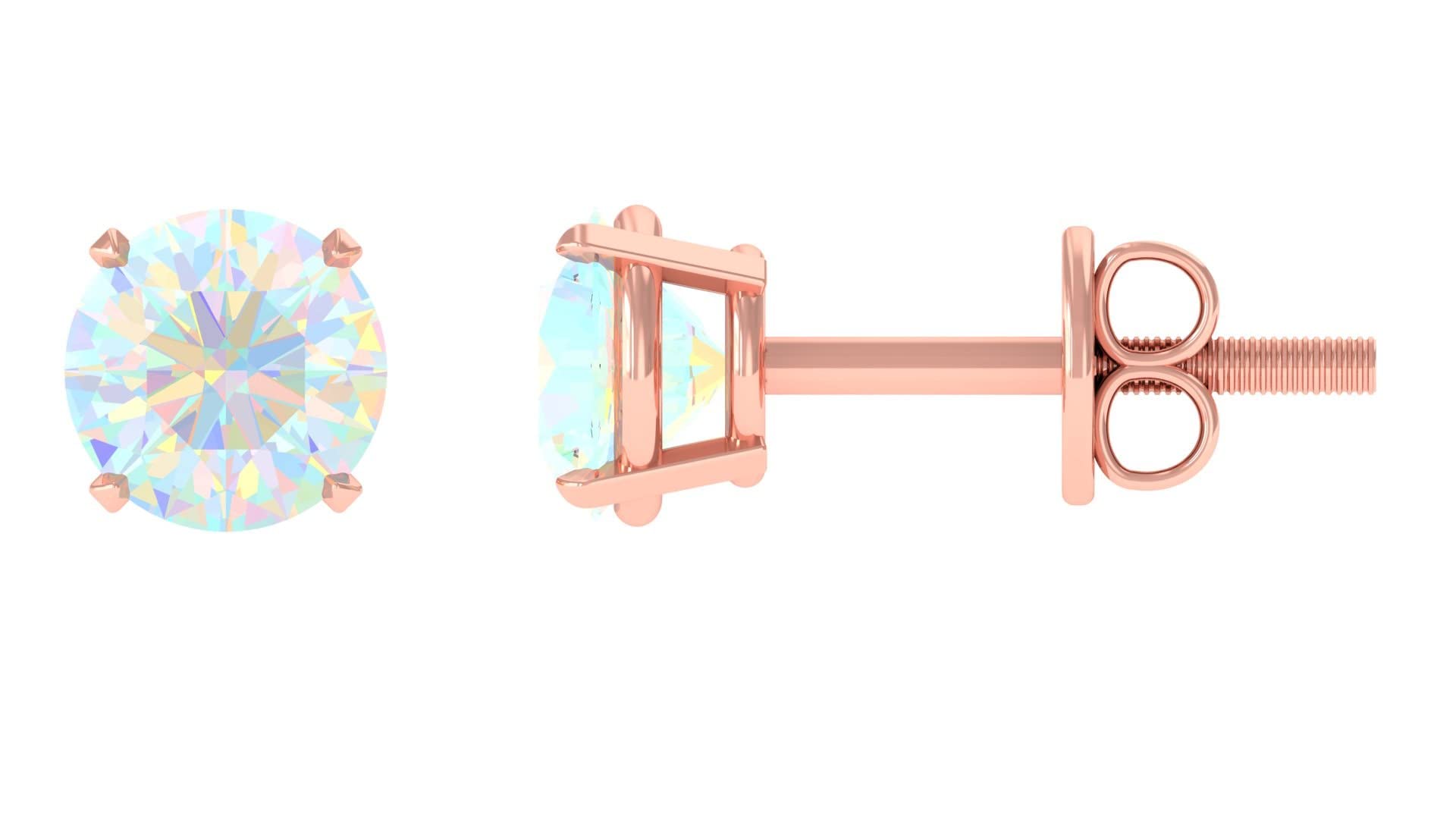 1 CT Ethiopian Opal Stud Earrings for Women - 14K Solid Gold Rosec Jewels | Elegant Solitaire Opal Earrings for Everyday Wear, Gift & Special Occasions