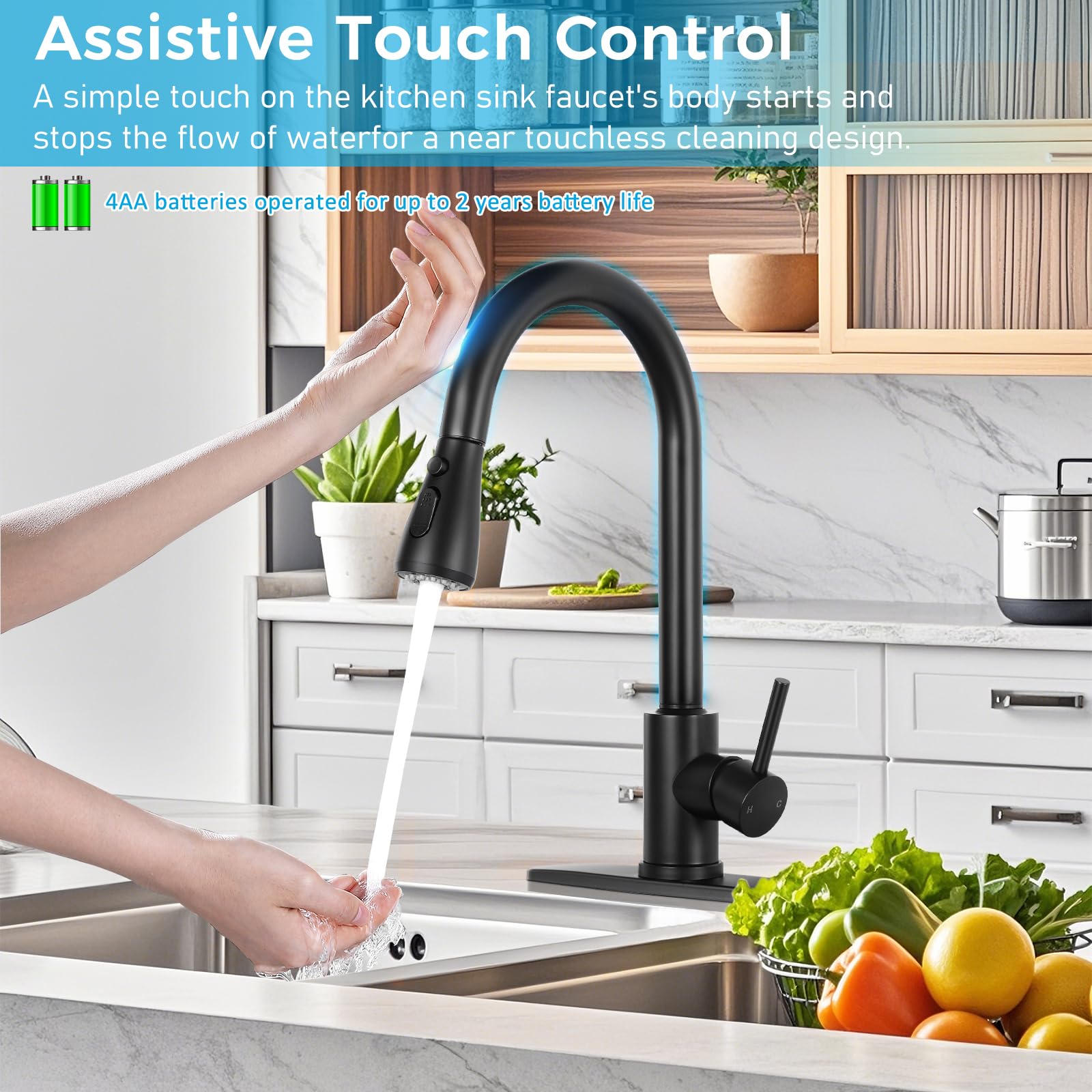 Smart Touch Kitchen Faucet with Pull-Down Sprayer - Stainless Steel High Arc for Home & RV