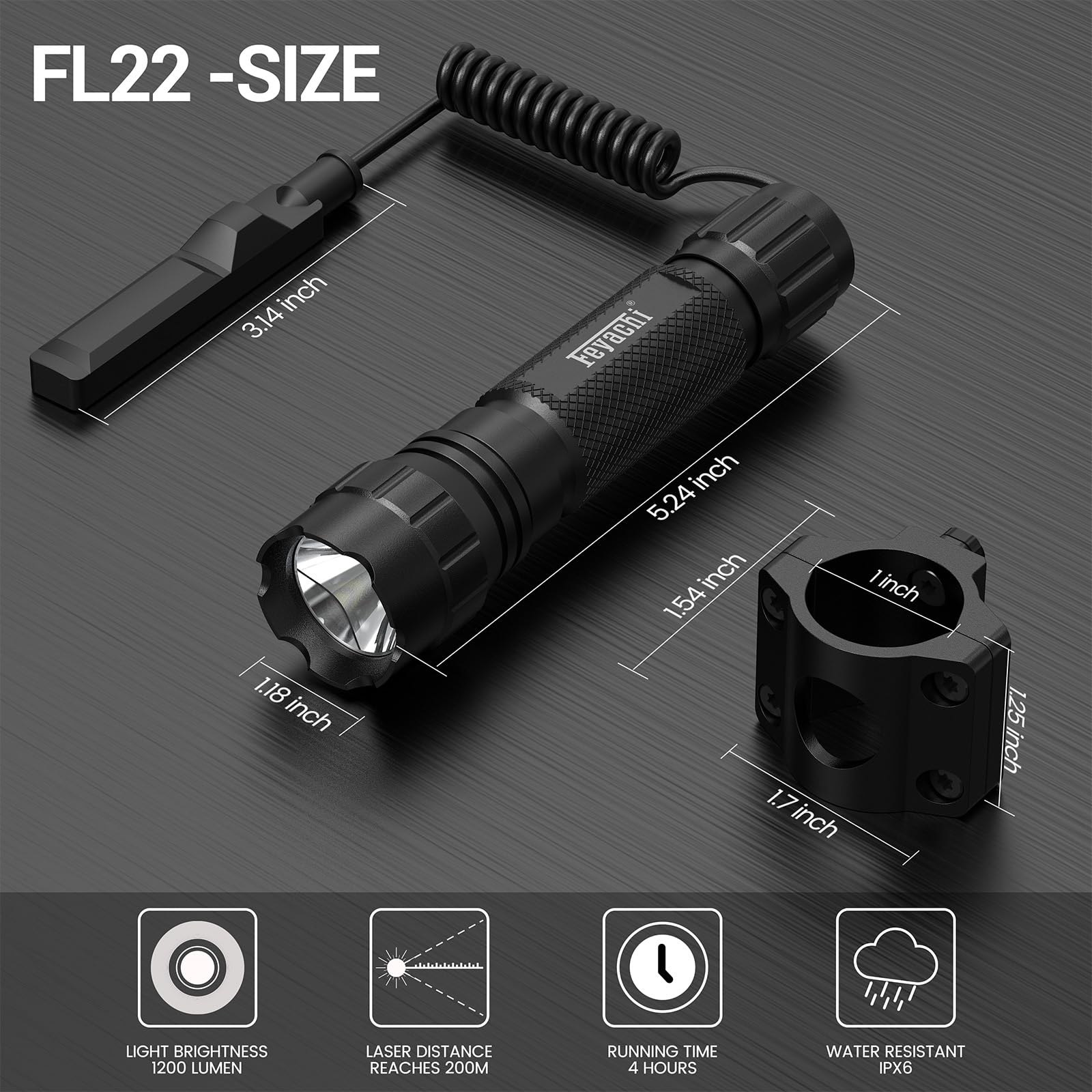 Feyachi FL22-MB 1200 Lumen Tactical Flashlight - LED Weapon Light with Low Profile M-LOK Mount & Pressure Switch | Hunting, Camping, Home Defense, Tactical Use