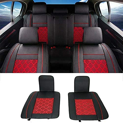 TYFYB 5-Seat Car Seat Cover Set - Cooling Mesh & PU Leather Front & Rear Seat Protectors with Pillows (Black/Red) - All Season Universal Fit for Cars, SUVs, Trucks - Perfect for Road Trips, Daily Commute & Pet Protection