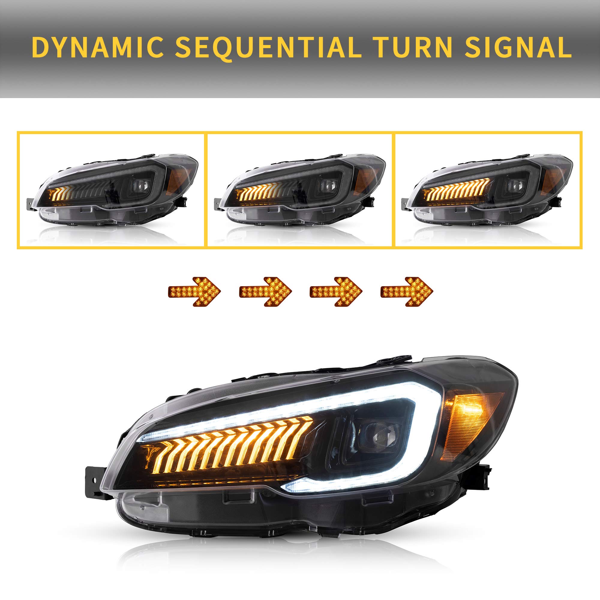 VLAND LED Headlights for 2015-2021 Subaru WRX & STI (Limited/Base/Premium) - High Brightness, Amber Reflector, Welcome Running Lights - Upgrade Your Night Driving (Not Compatible with LED/AFS/SRH Models)