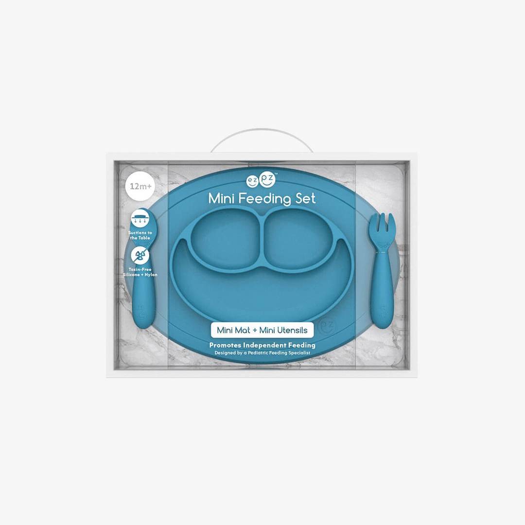 EZPZ Mini Feeding Set for Babies & Toddlers - BPA-Free Silicone Placemat with Built-in Plate & Spoon - Perfect for High Chairs, Travel & Mess-Free Mealtime