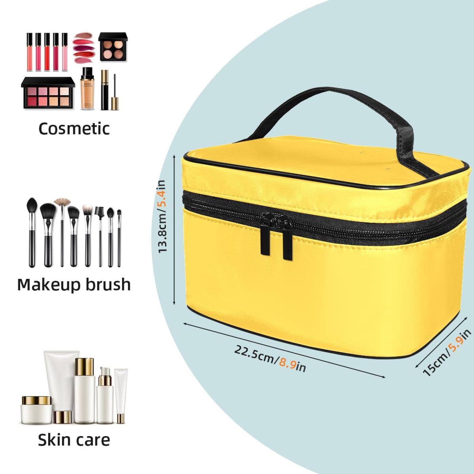Earth Yellow Makeup Organizer Bag - Waterproof Travel Cosmetic Case with Multiple Pockets for Women & Girls | Perfect for Toiletries, Makeup Storage & On-the-Go Organization (Home, Travel, Gym)