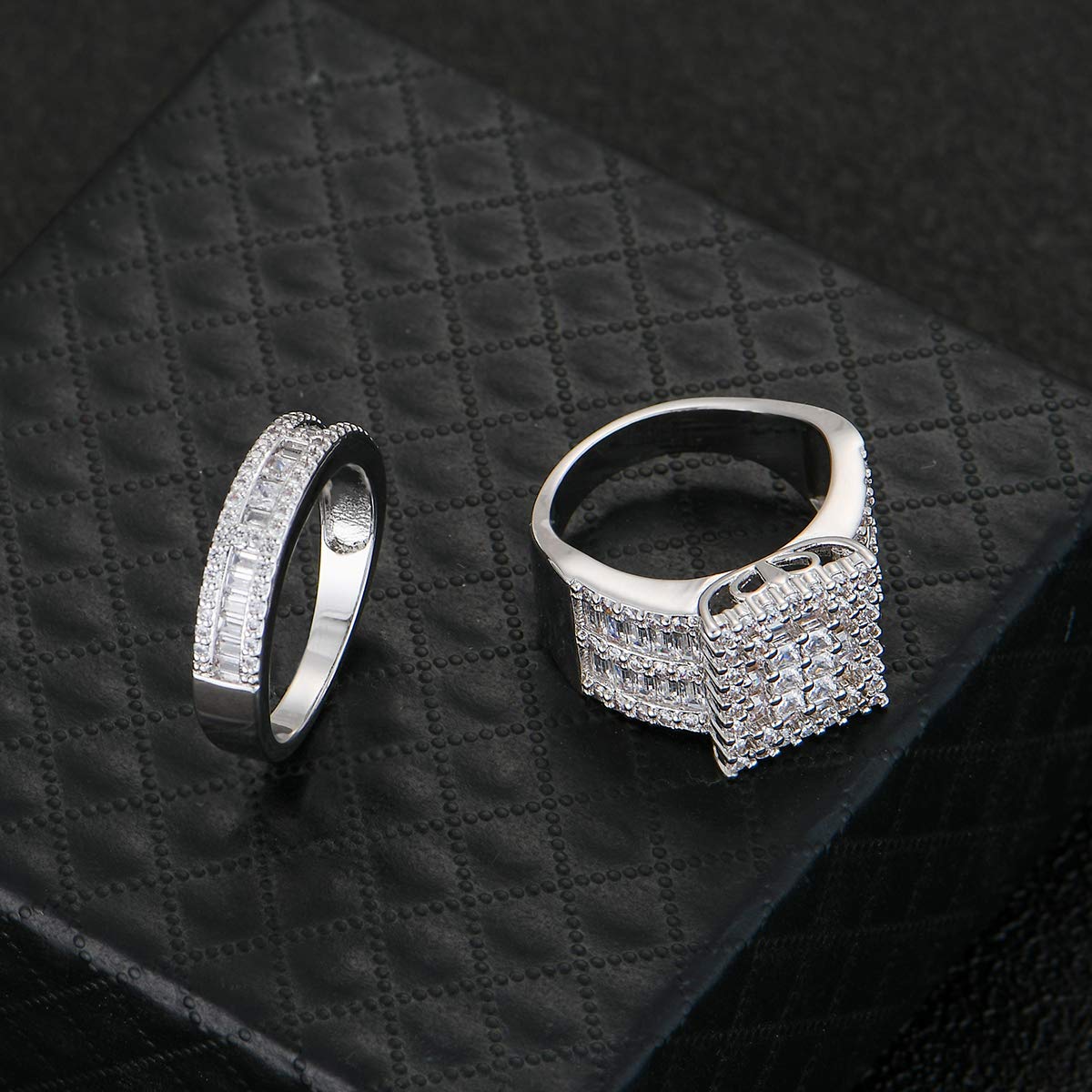 Elegant White Gold Cubic Zirconia Wedding Ring Set for Women - Fashionable Silver Engagement Rings - Perfect for Weddings, Anniversaries & Romantic Proposals