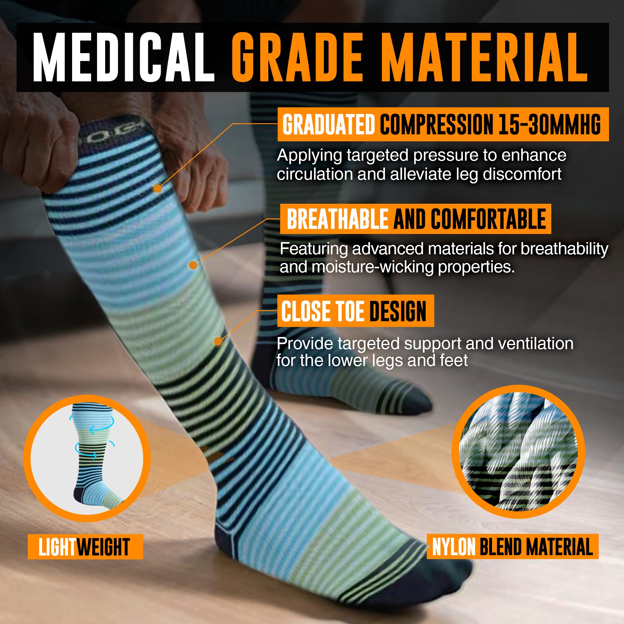 Doc Miller 15-20mmHg Medical Grade Compression Socks for Women & Men - Knee High Support Socks for Running, Nursing, Travel & Pregnancy - Varicose Veins Relief & Circulation Boost (1 Pair) - Perfect for Athletes, Nurses & Frequent Flyers