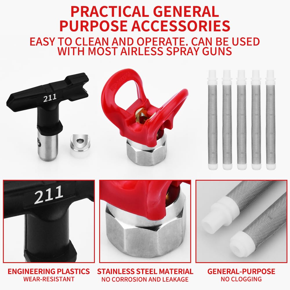 3600 PSI High-Pressure Airless Paint Sprayer Gun with Nozzle Guard, 5 Spray Tips & Filters, 16-Inch Extension Pole (211, 313, 415, 517, 623) – Perfect for Home Renovation, Furniture Painting, and Exterior Wall Projects