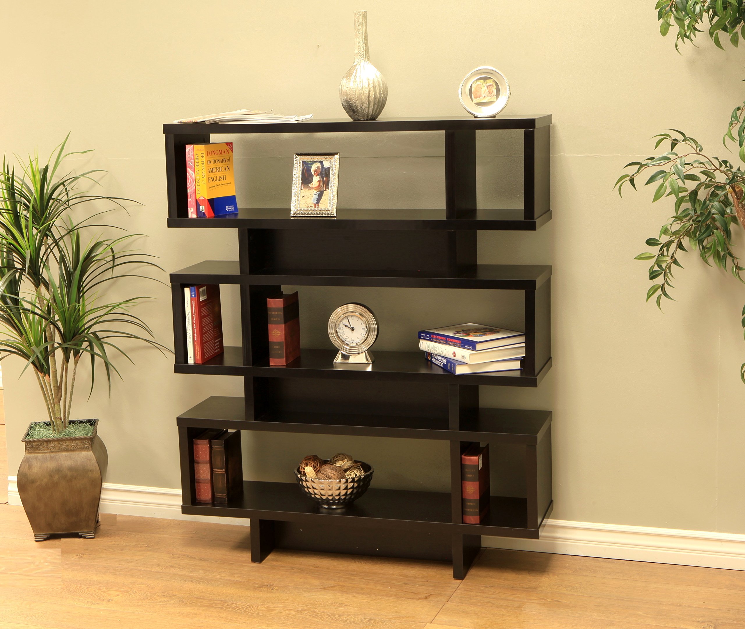 Frenchi Home Furnishing 3-Tier Display Cabinet & Bookcase - Modern Black Wooden Shelf for Living Room, Bedroom, Office - Perfect for Showcasing Books, Decor, Collectibles and Storage Organization