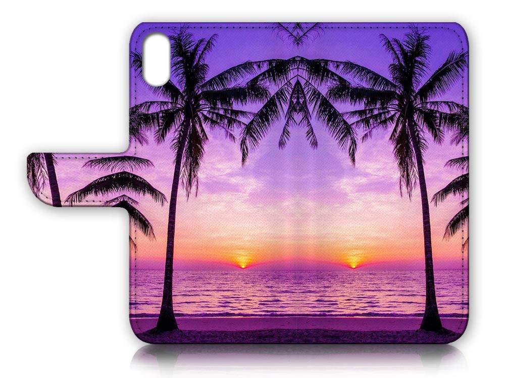 Premium Flip Wallet Phone Case for iPhone Xs Max - Twilight Beach Sea Palm Design (A24194) | Slim Protective Cover with Card Slots for Everyday Use & Travel