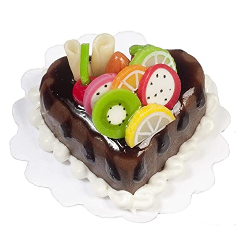 Chocolate Heart Cake with Fruit - Miniature Doll House Decor - Perfect for Dollhouse Miniatures, DIY Crafts, and Gift Giving