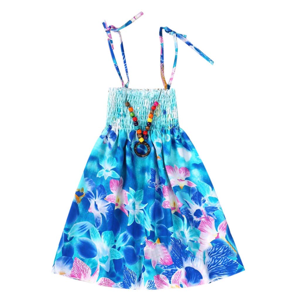 Bohemian Floral Baby Girls Summer Sleeveless Dress - Toddler Beach Straps Vestidos for Infant & Kids - Perfect for Outdoor Play, Beach Vacations & Photo Shoots