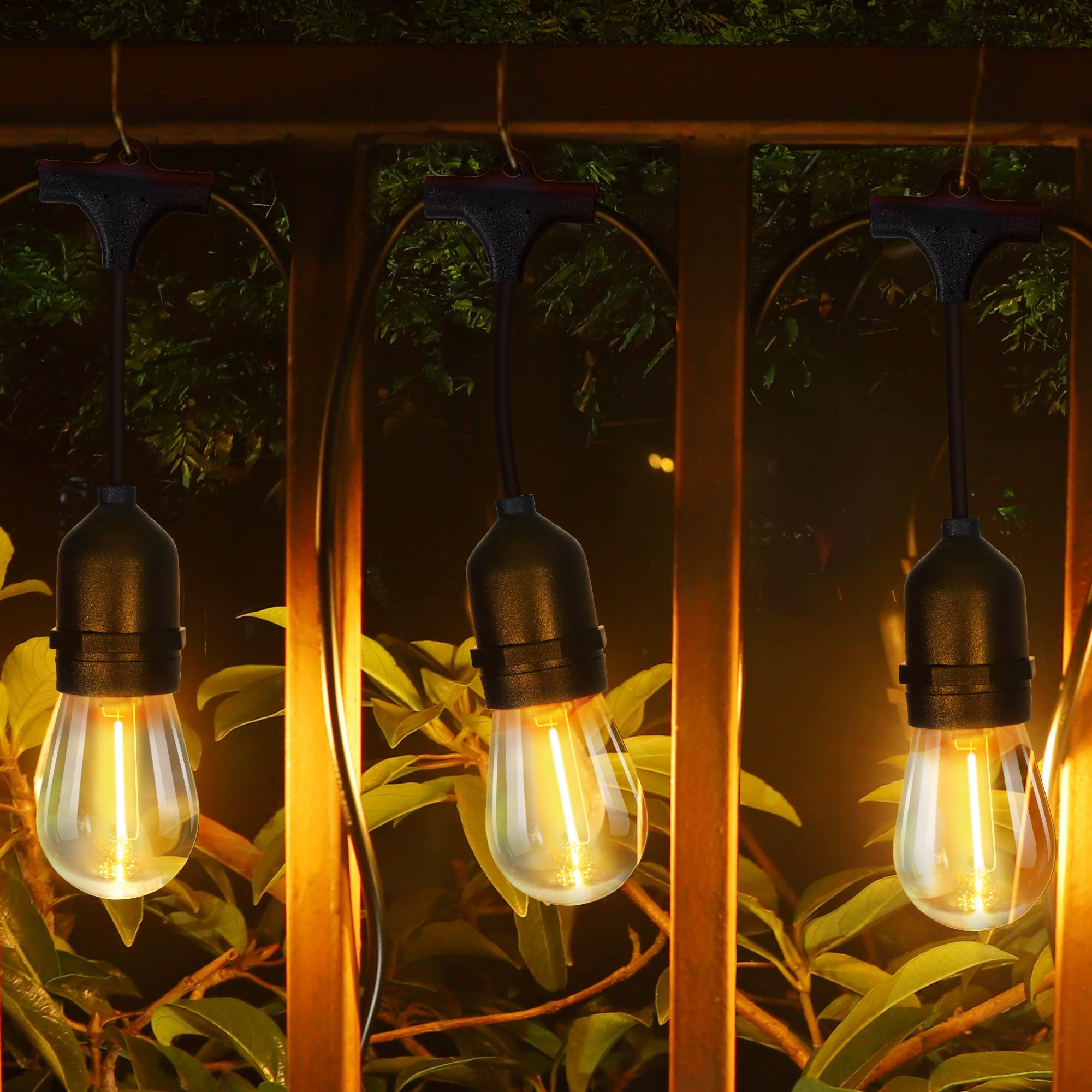 24ft Waterproof LED Outdoor String Lights with Hanging Sockets - Weatherproof Patio Lights for Backyard, Garden, Pergola, Gazebo, Bistro, Bedroom - Perfect for Christmas, Wedding, Party & Outdoor Decor