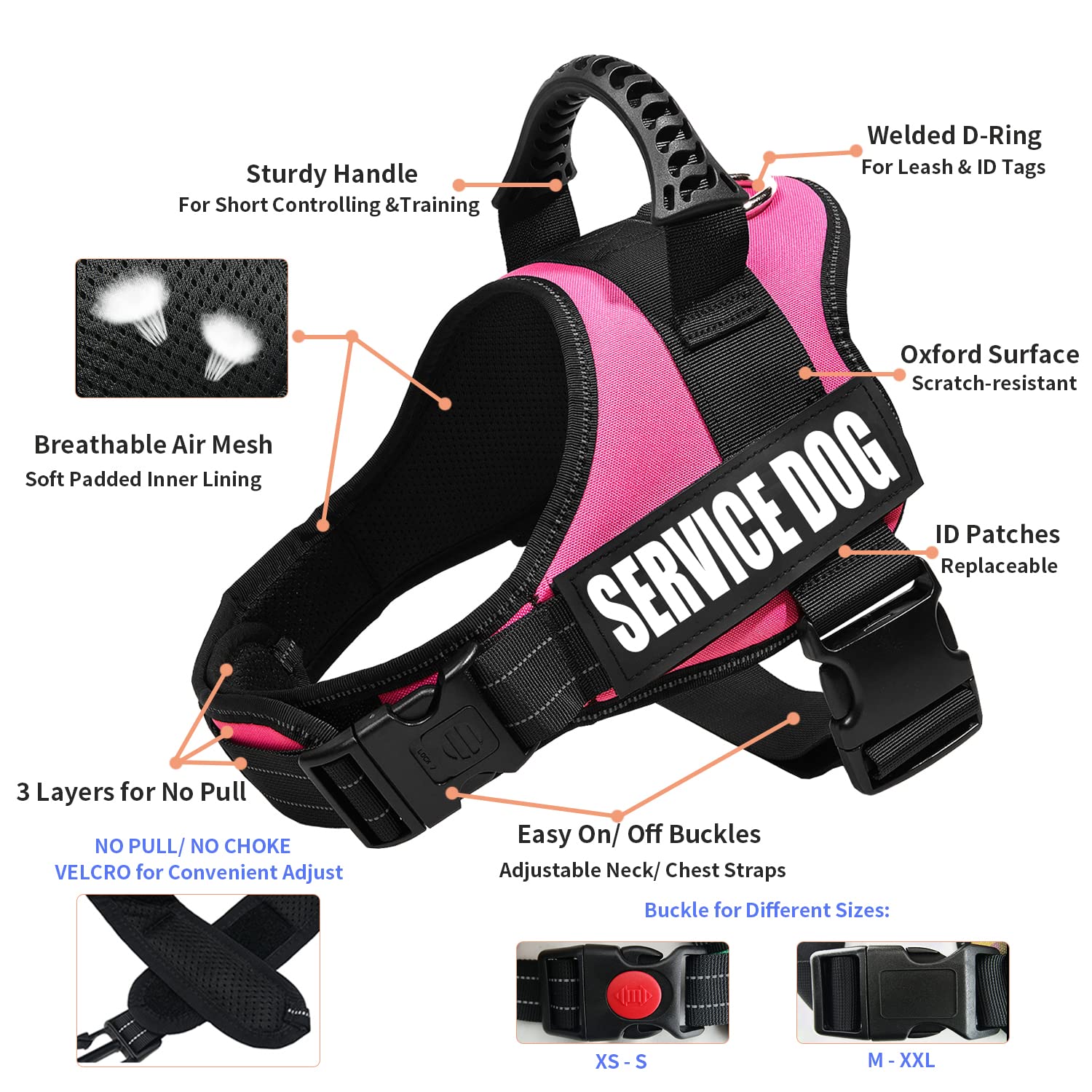 Dihapet No Pull No Choke Dog Harness Vest for Training, Walking & Jogging - Adjustable Service Dog Vest for Small Medium Large Dogs - Perfect for Outdoor Adventures, Pet Training & Daily Walks