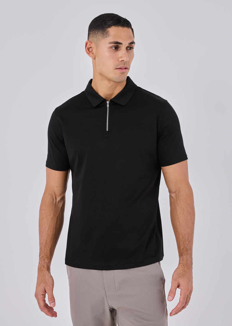 Men's Premium Mercerized Half Zip Polo Shirt - Black | Stylish & Comfortable for Casual Wear, Golf & Business Casual Outfits