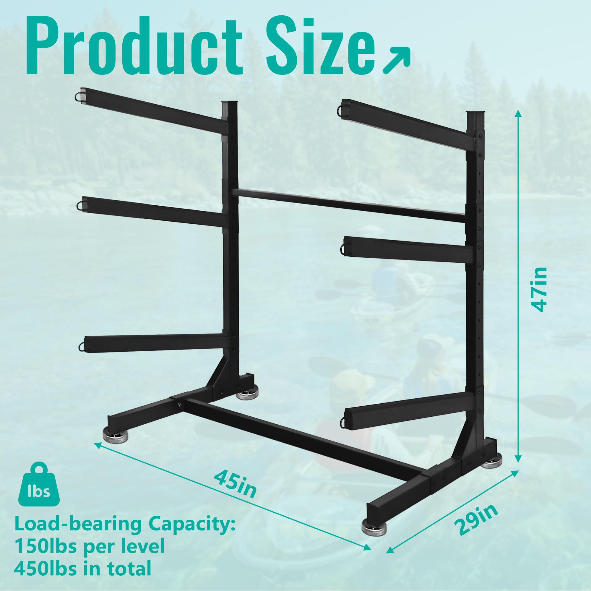 Heavy Duty 3-Tier/2-Tier Kayak Storage Rack - Freestanding Stand Up Paddleboard & Surfboard Holder for Garage, Backyard or Dock Organization