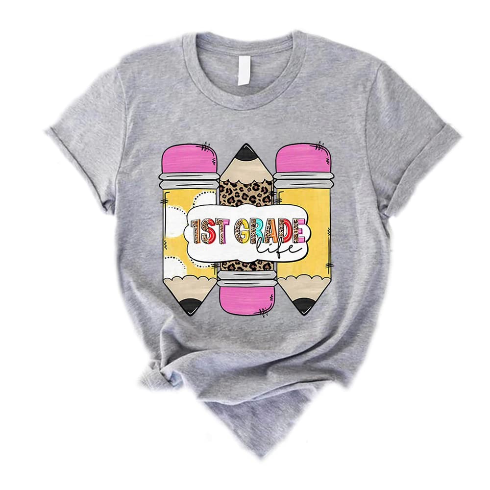 Custom 1st Grade Teacher Life Pencil T-Shirt - Personalized Back to School Gift for Educators - First Day of School Tee - Birthday & School Anniversary Apparel - Perfect for Classroom Wear, Teacher Appreciation Week & School Events (White)