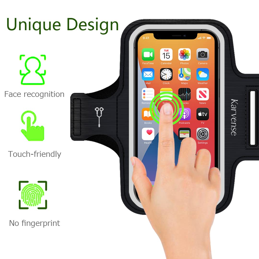 Karvense Running Phone Arm Band - Adjustable & Sweat-Proof Phone Holder for iPhone 13 mini/12 mini/11 Pro/SE/XS/8/7, Samsung Galaxy & Moto (Fits Phones up to 5.4