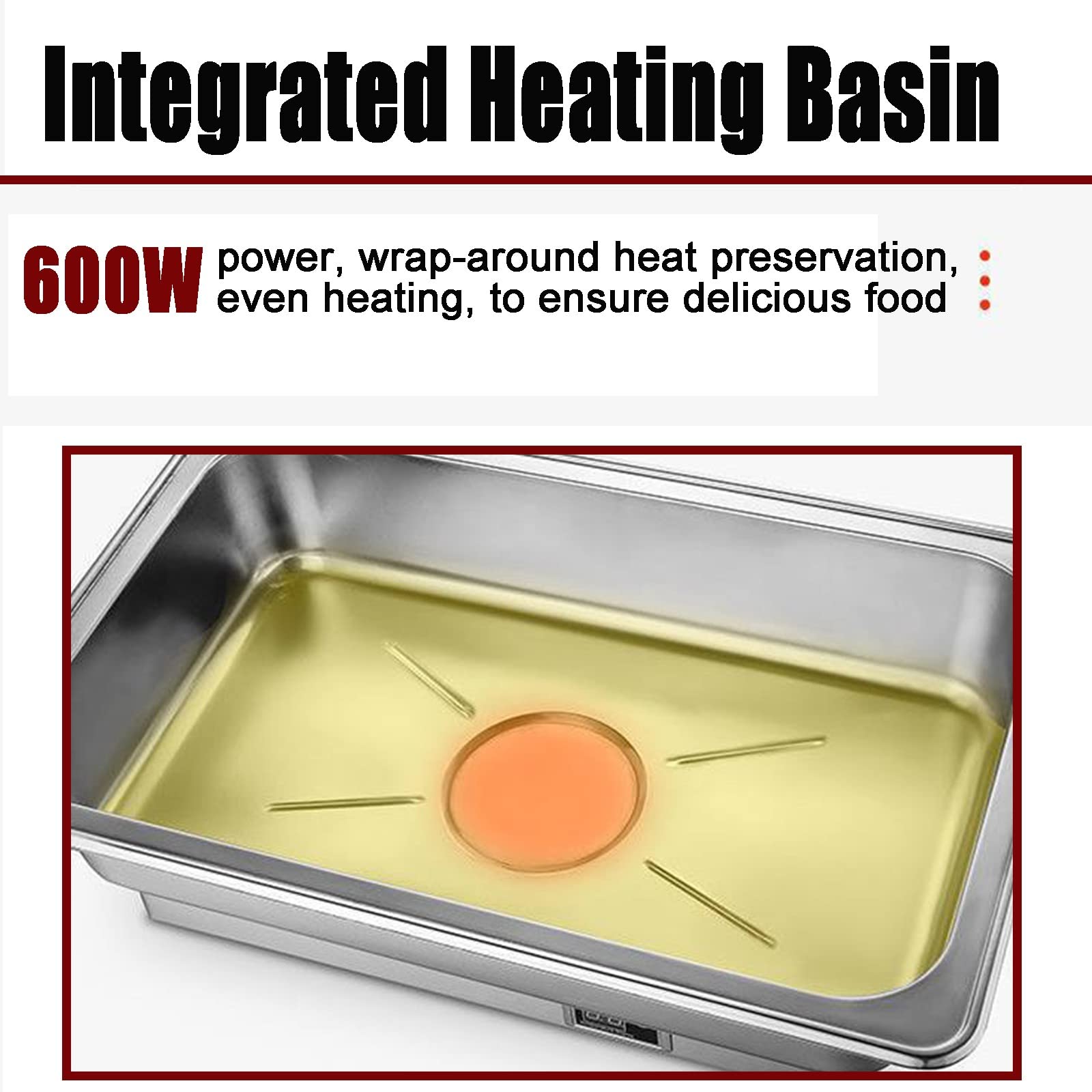 Stainless Steel Chafing Dish Buffet Set with Electric Temperature Control (40-100℃) - 600W Food Warmer with Lid - 9L/13L Capacity for Catering, Buffets & Home Entertaining (9L-A, 1/2 Size)