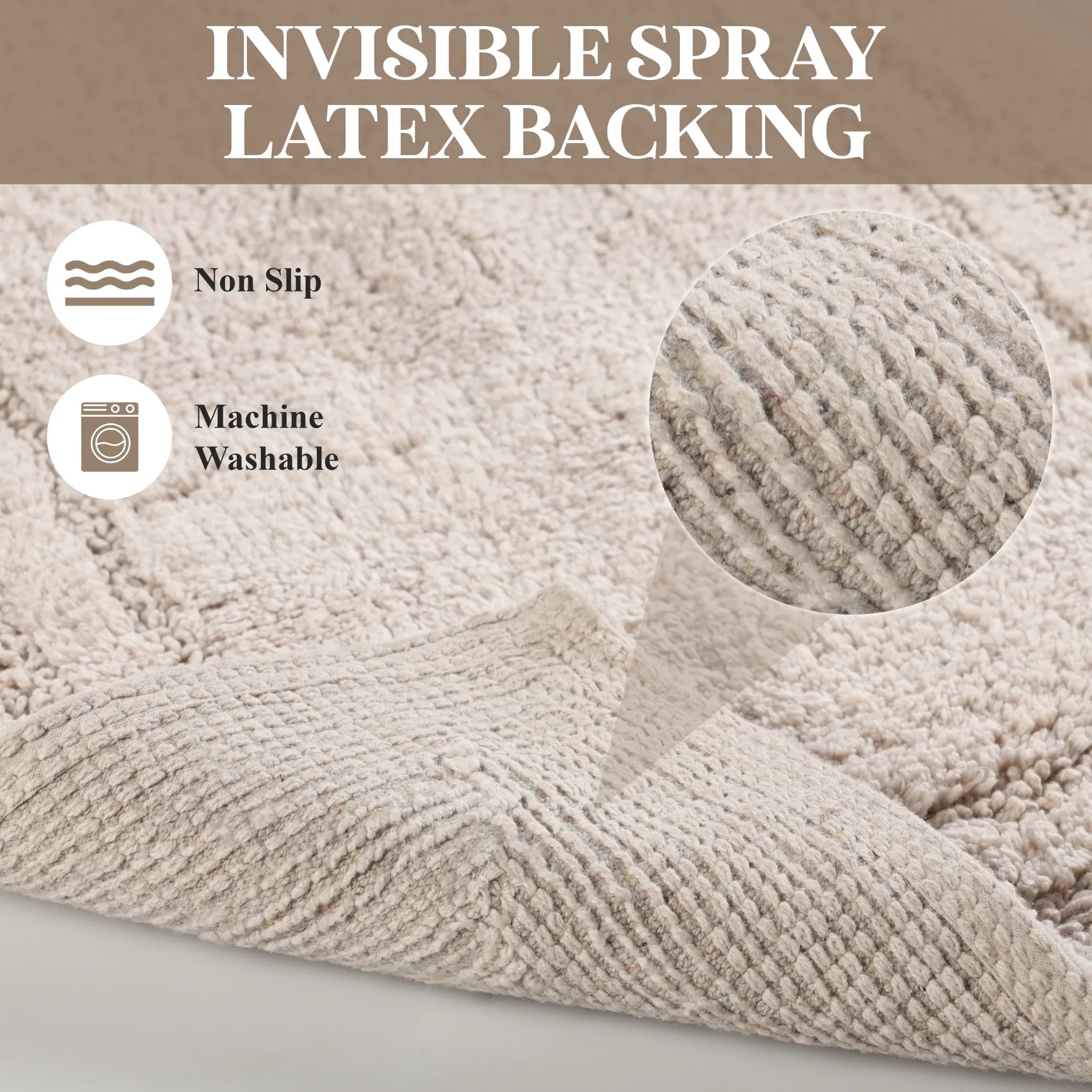 Non-Slip Cotton Bathroom Rug Set - 2 Piece Washable Absorbent Bath Mat with Anti-Skid Backing for Bathroom, Shower & Vanity Area