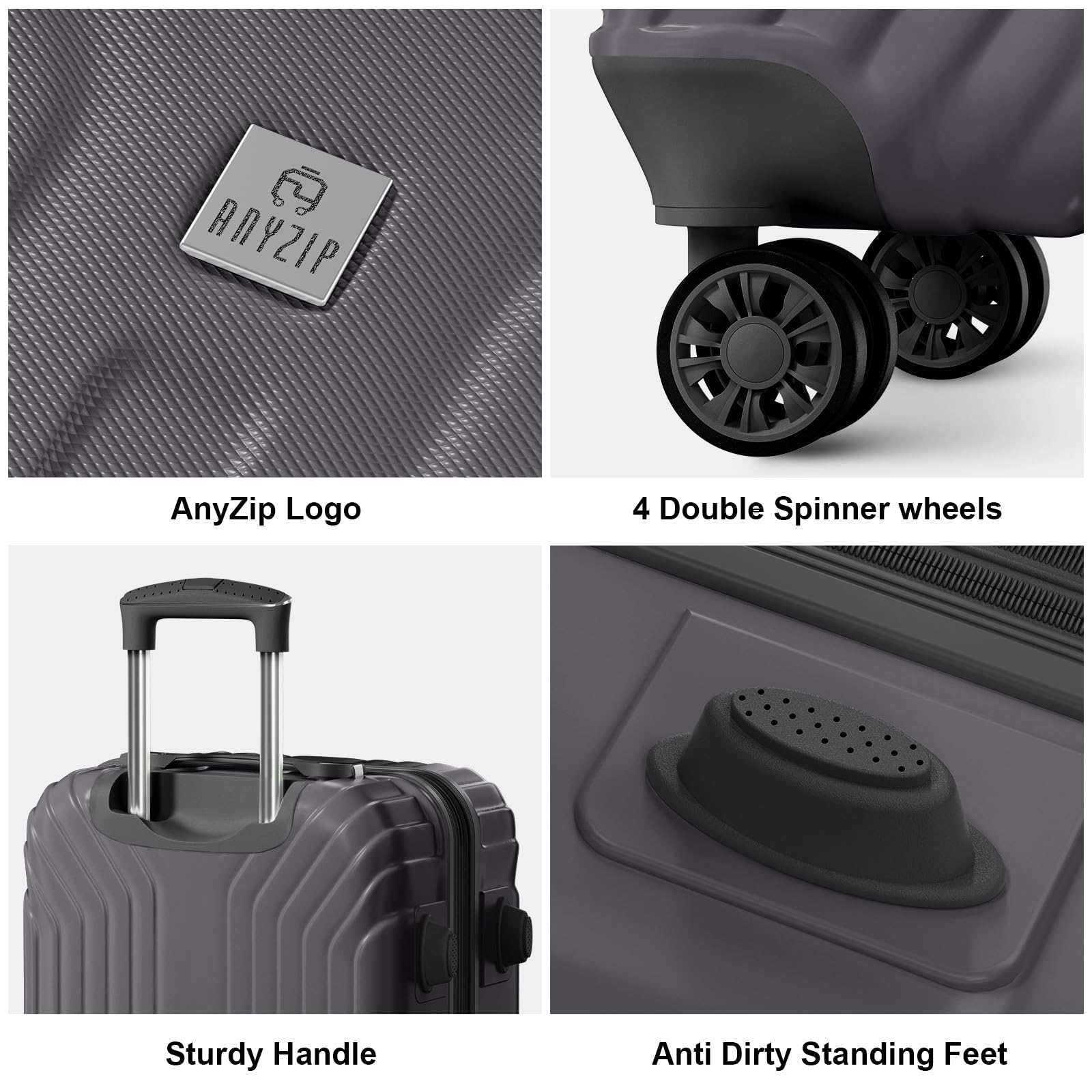 AnyZip 24 Inch Expandable Hard Shell Checked Luggage with TSA Lock - Lightweight Rolling Suitcase with Wheels for Air Travel (Grey) | Perfect for Business Trips, Family Vacations & International Travel