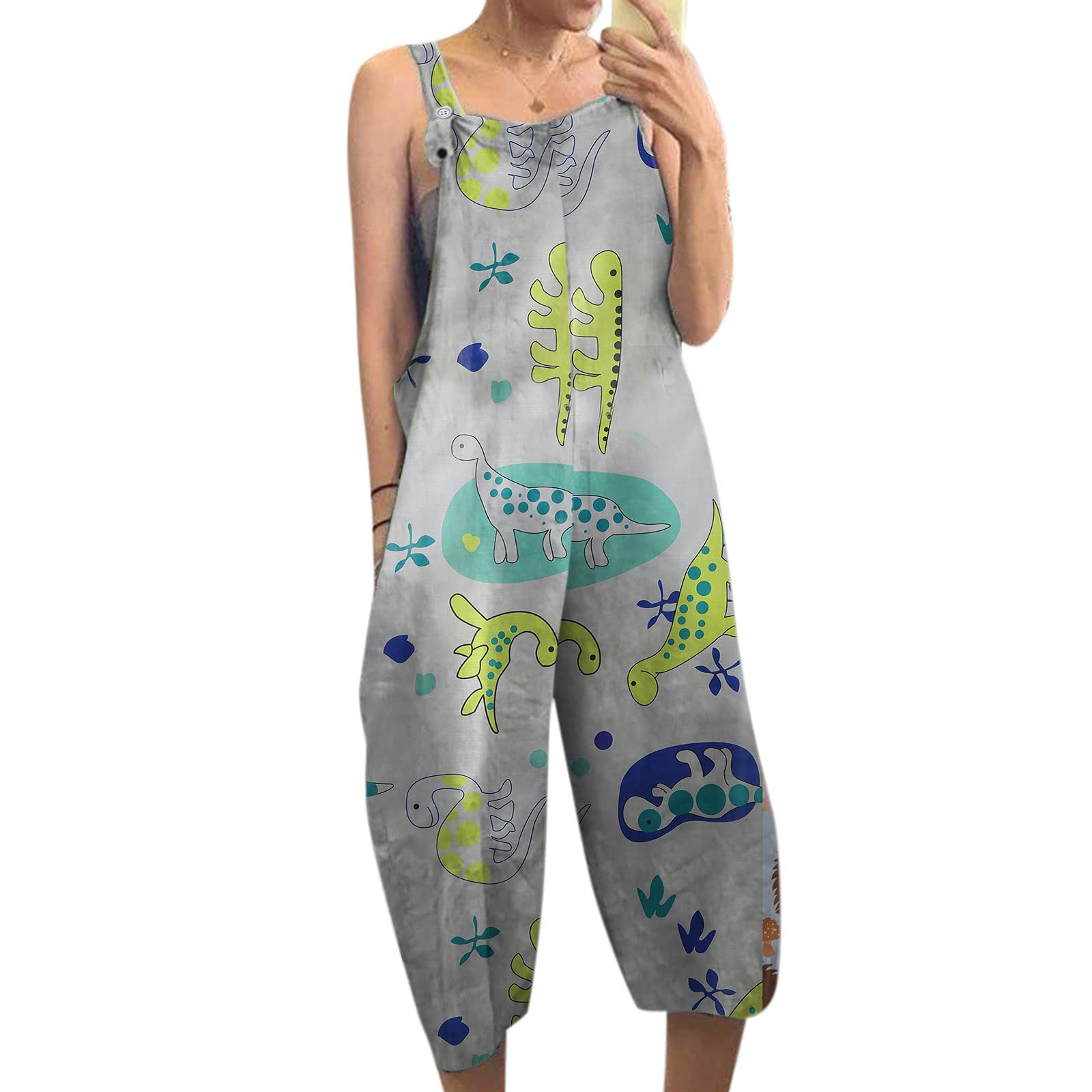 Women's Casual Sleeveless Jumpsuit - Stretchy Loose Romper with Front Buttons & Pockets | Summer Outfit, Beach Wear, Travel Clothes