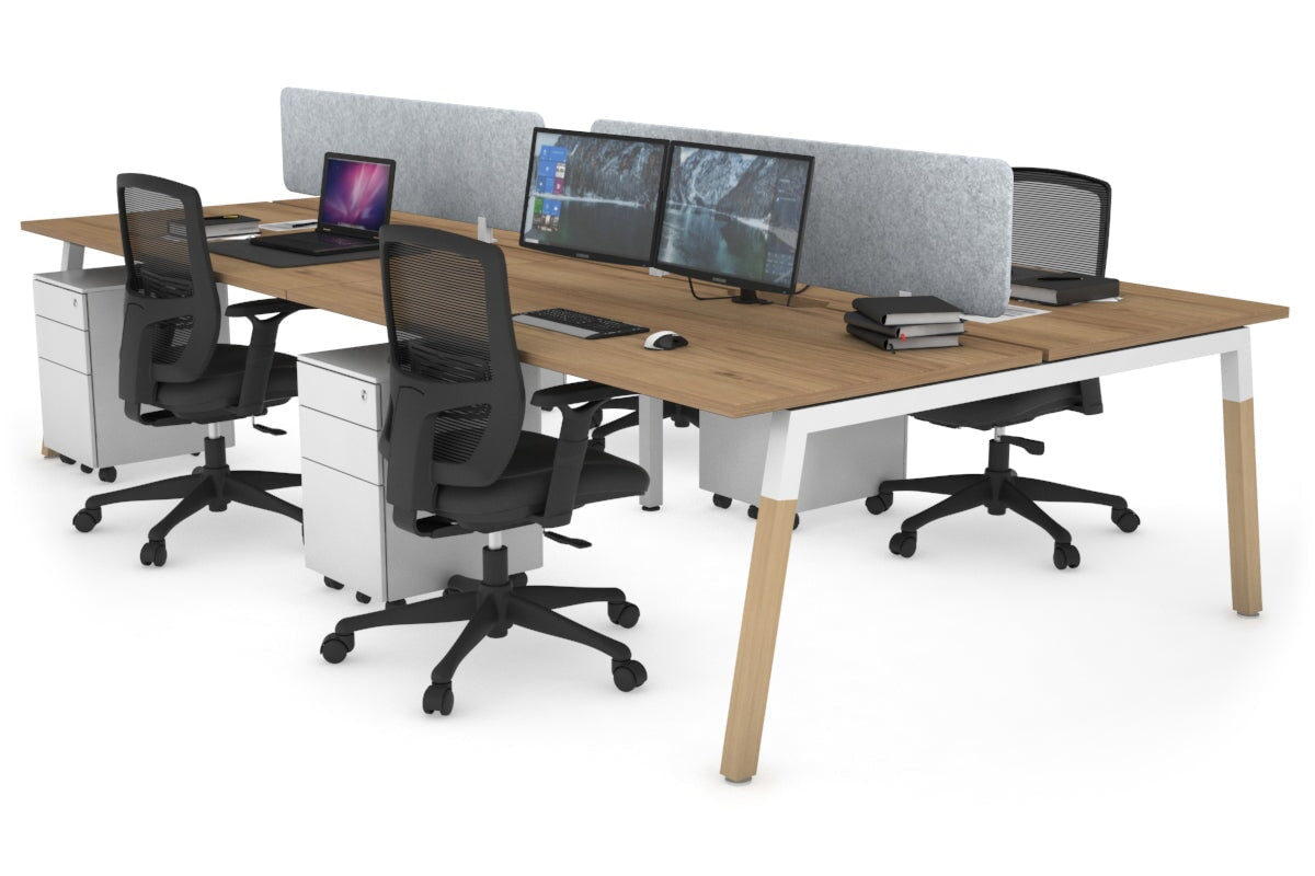 Quadro A Legs 4-Person Office Workstation with Wood Legs & Cross Beam - 1800L x 800W Dimensions with Cable Management Scallop - Perfect for Collaborative Workspaces & Modern Office Desks