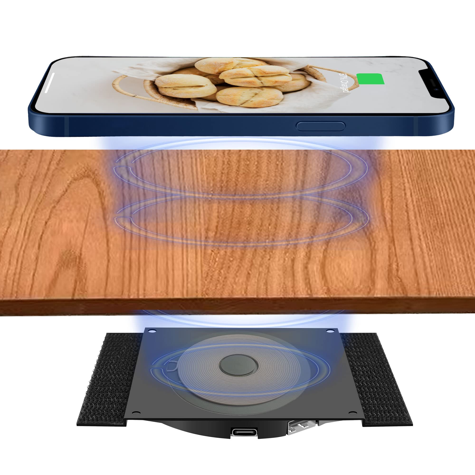 10W Invisible Wireless Charger for iPhone 13/12/Pro Max & AirPods - Under Desk Hidden Charging Pad with Long Distance Technology (Includes Adapter) - Perfect for Office, Home & Gaming Setup