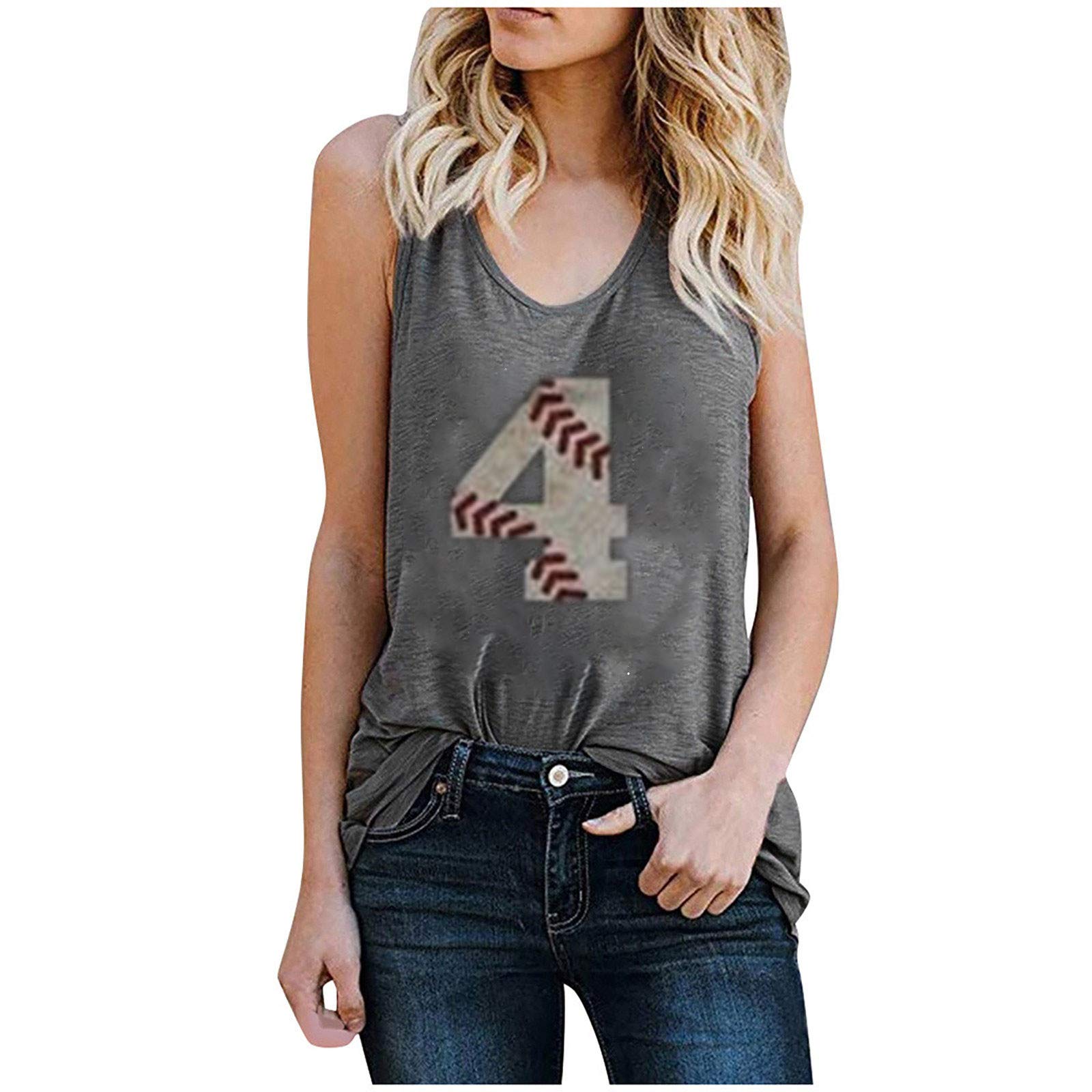 Women's Sleeveless Baseball Number Print Tank Tops - Breathable Yoga Workout Shirts, Casual Loose Scoop Neck Blouse for Gym, Running, Summer Outfits & Athletic Wear