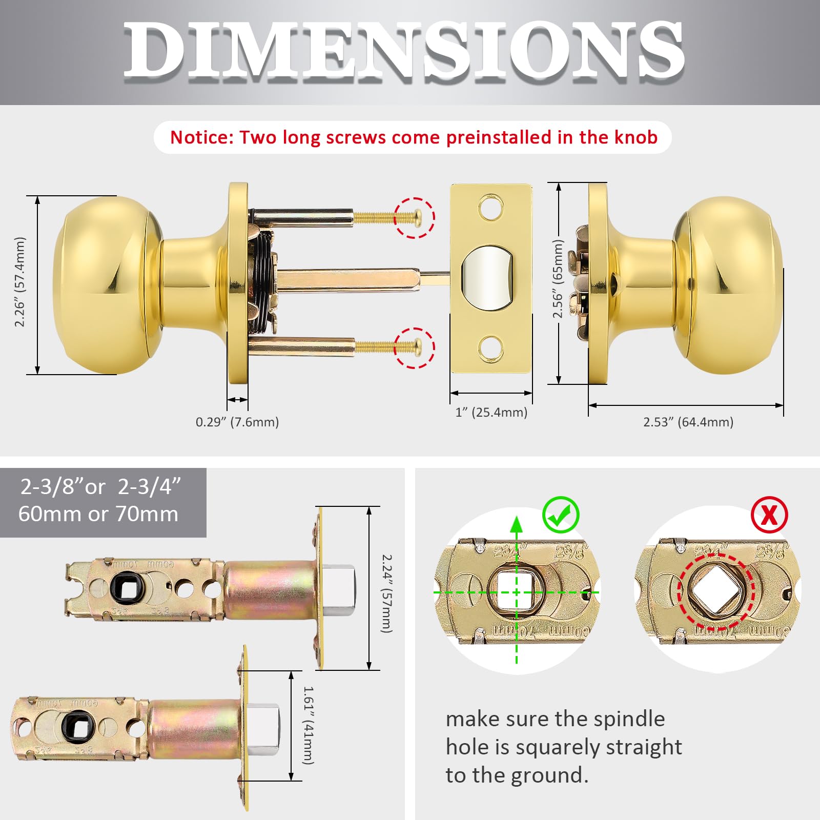 10 Pack Probrico Round Door Knobs - Polished Brass Passage Lockset for Closet, Hallway & Interior Doors | Keyless Entry, Easy Installation | Perfect for Homes, Offices & Apartments