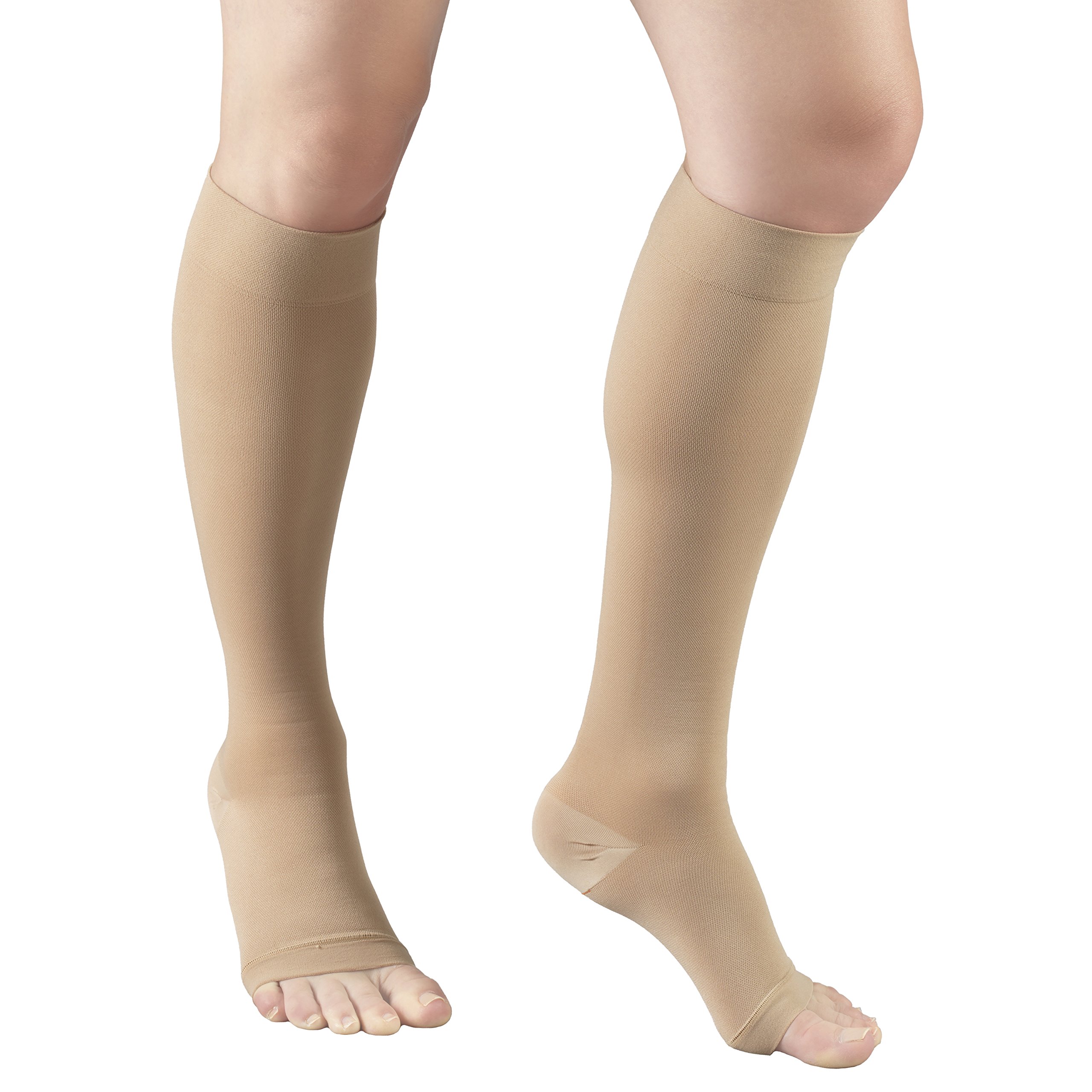 Truform 18-20 mmHg Knee High Open Toe Compression Socks for Men & Women - Medical Support Stockings for Circulation, Varicose Veins - Beige Small (Ideal for Post-Surgery Recovery, Travel & Daily Wear)