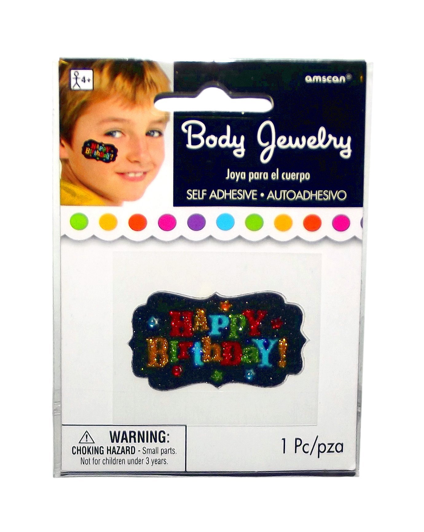 Happy Birthday Self Adhesive Body Jewelry - Glitter Temporary Tattoos for Parties, Events & Celebrations