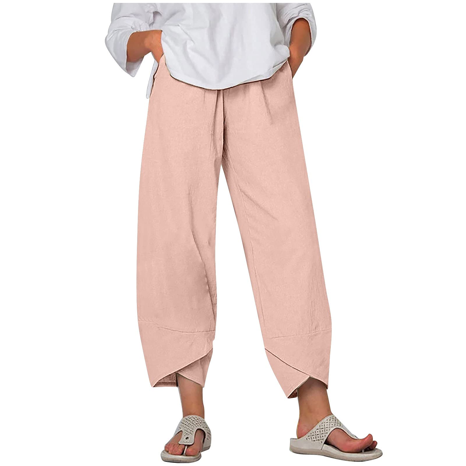AIHIHE Women's Summer Travel Pants - Plus Size Casual Wide Leg Cropped Trousers with Pockets, Floral Print, Loose & Comfortable - Perfect for Vacations, Beach Outings & Everyday Wear