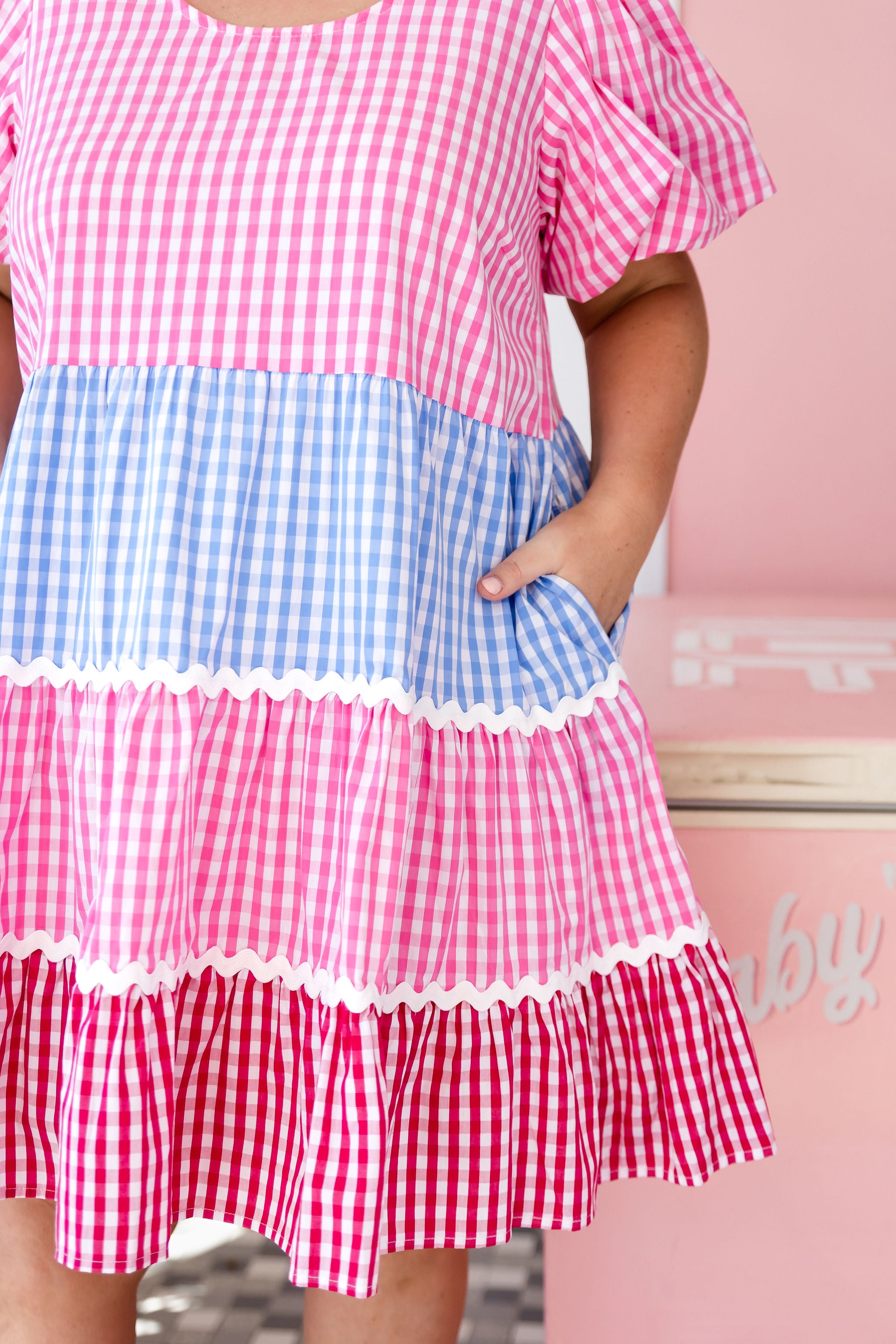 Greta Party Dress in Gingham Mix - Stylish Floral Print Women's Party Gown for Cocktail, Wedding & Special Occasions