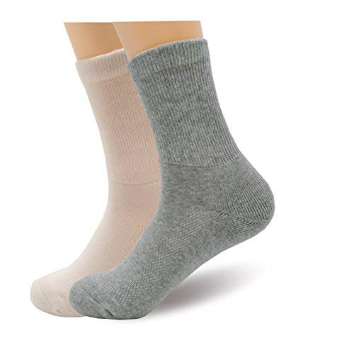 Copper Infused Diabetic Socks for Men & Women - Super Stretch Comfort Crew Socks (1 Gray + 1 White) - Ideal for Daily Wear, Diabetes Care & Circulation Support