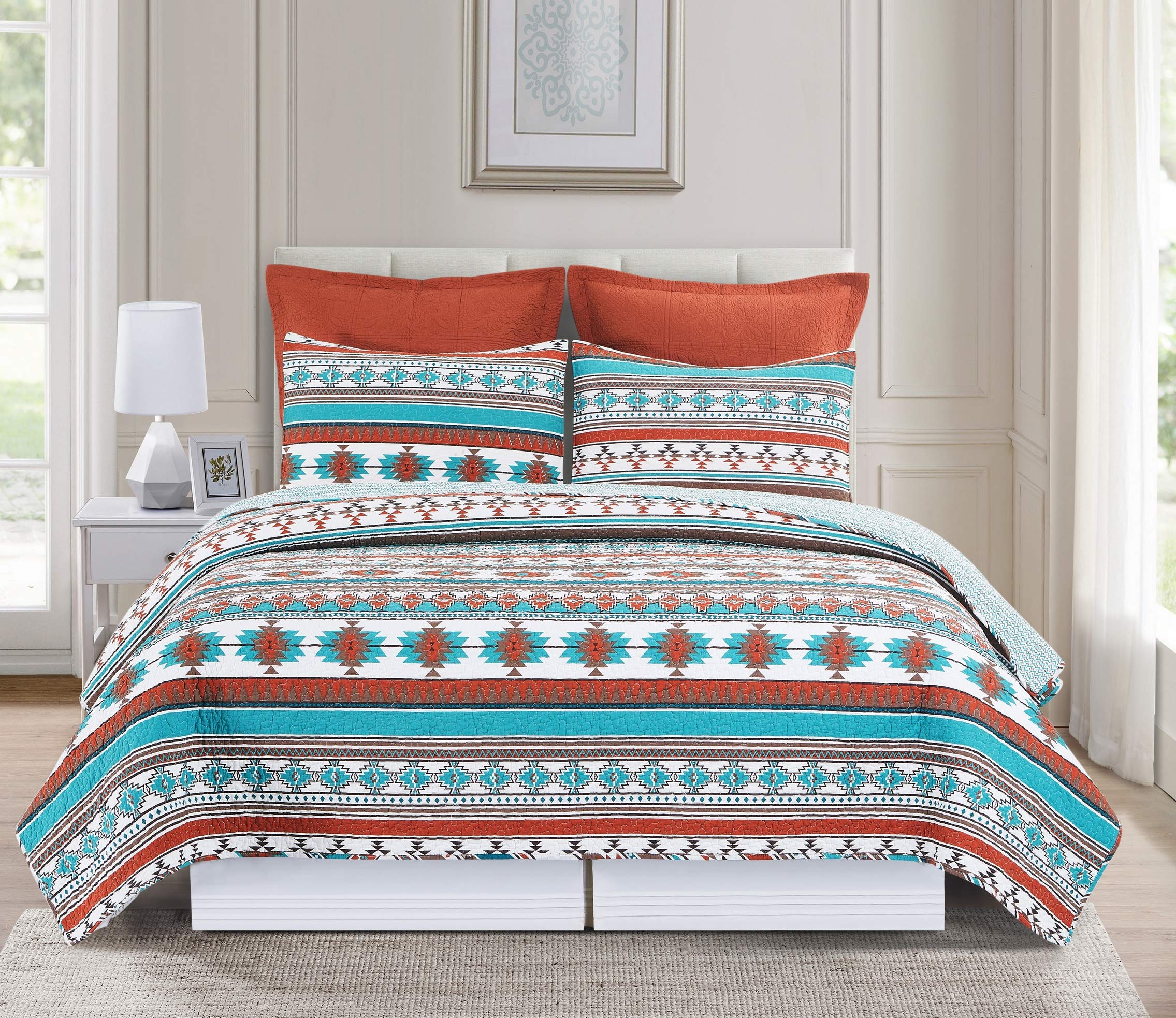 C&F Home Aqua Valley 2-Piece Twin Quilt Set - 100% Cotton Lightweight Reversible Bedspread Coverlet with Orange Geometric Print, Machine Washable - Perfect for Kids' Rooms, Guest Beds & Dorm Decor