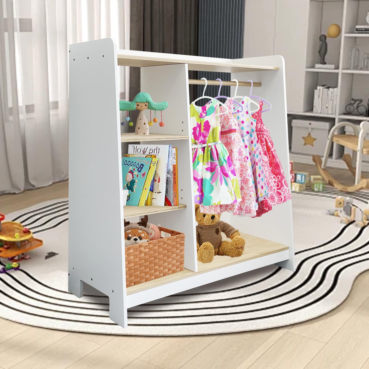 Kids Wardrobe & Dresser Set - White Baby Clothes Organizer with Hanging Armoire & Toddler Dress Up Rack | Nursery Storage Solution for Girls' Bedroom | Space-Saving Kids Closet for Clothes, Toys & Accessories