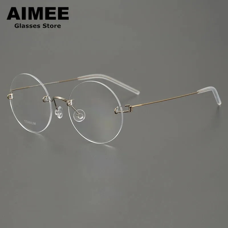 Unisex Rimless Round Screwless Titanium Eyeglasses Frame 1356 - Lightweight & Durable for Reading, Computer Work & Everyday Wear
