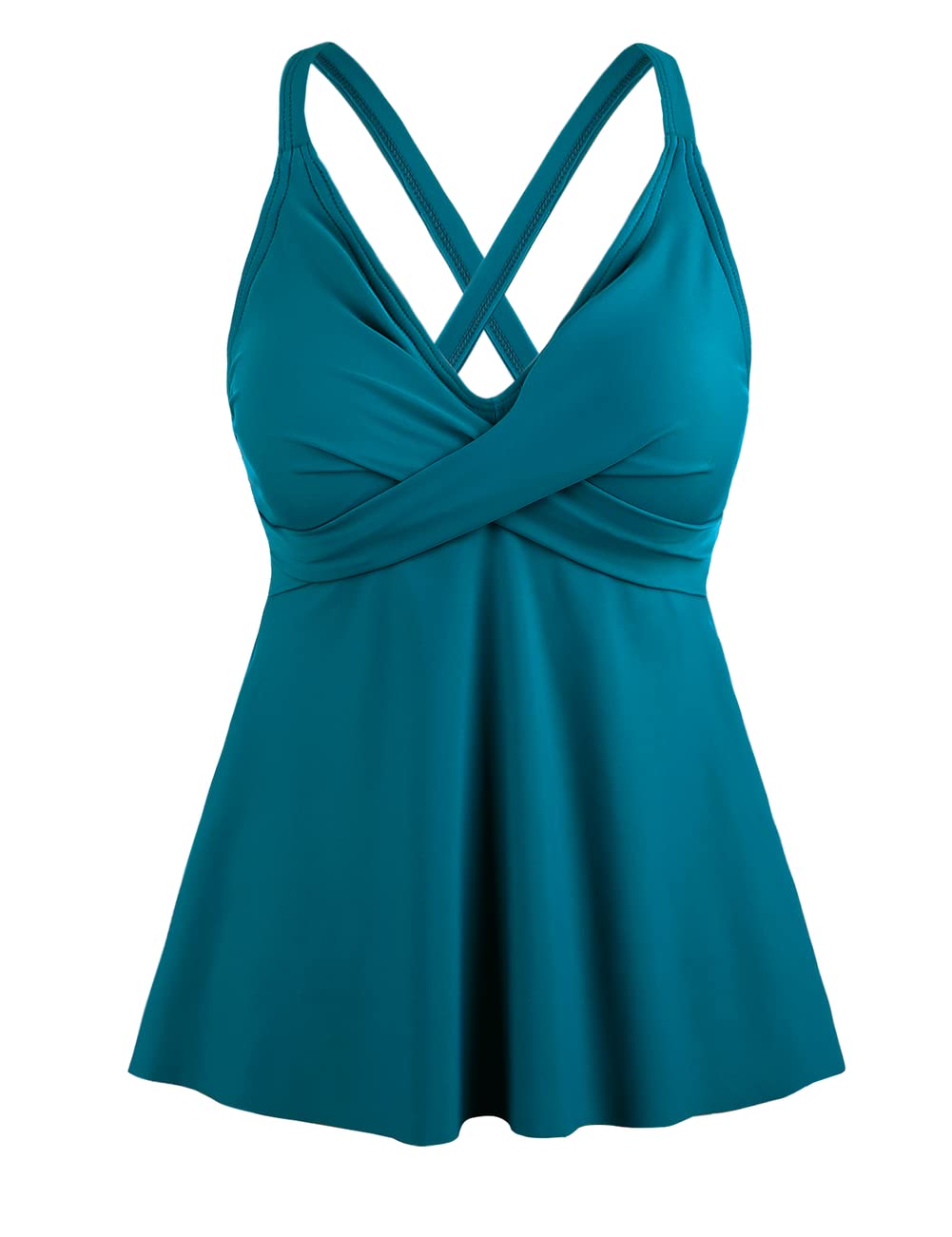 Hilor Women's Tummy Control Twist V Neck Tankini Top - Flowy Swimwear for Women - Perfect for Beach, Pool & Summer Vacations
